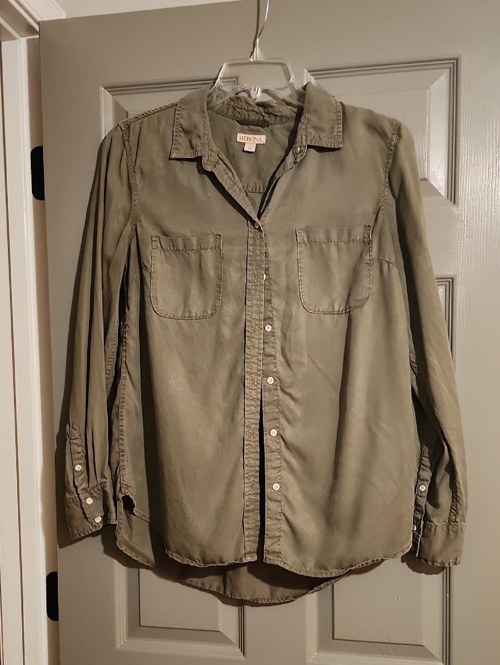 Merona Olive Green Button-Up Shirt, Soft,  Size LARGE